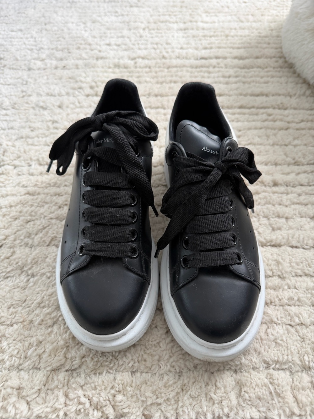 Alexander McQueen Black Leather Oversized-Sole Sneakers